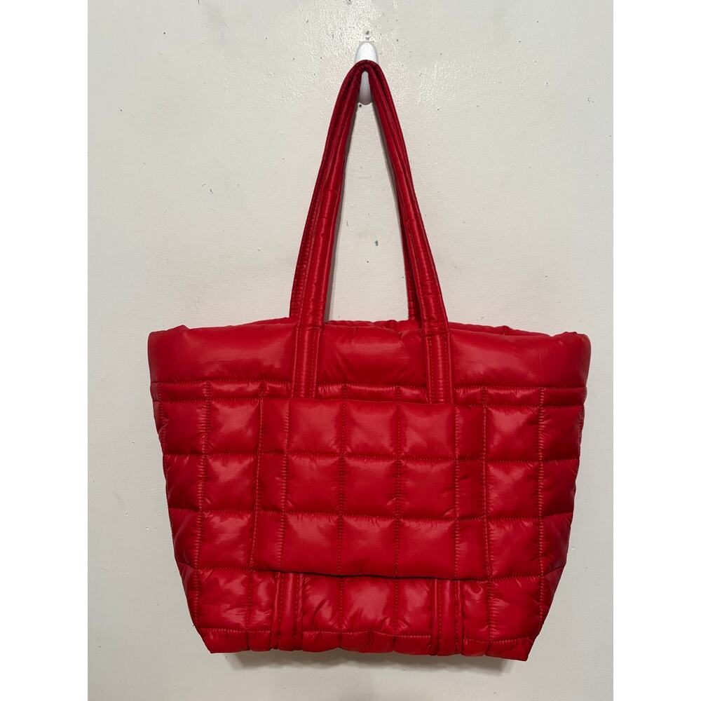Michael Kors Red Quilted Puffer Tote Bag Large Nylon Shoulder Purse NWOT Travel - Picture 3 of 7